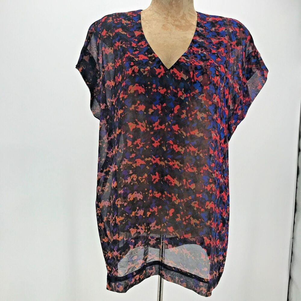 CAbi Bonus Blouse Womens Small Style 3428 V Neck Short Sleeve Abstract Print